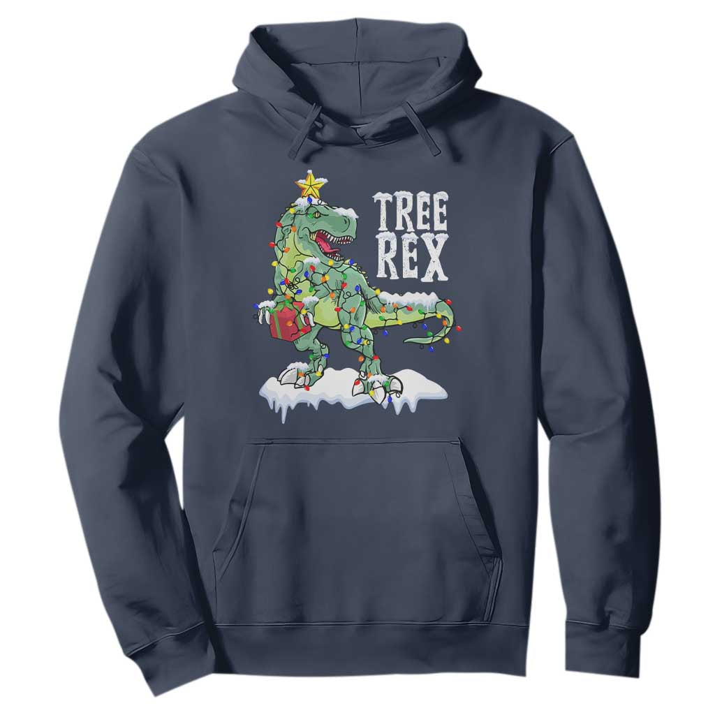 Funny Christmas T-Rex Hoodie Tree Rex Dinosaur Xmas Tree TS11 Navy Print Your Wear