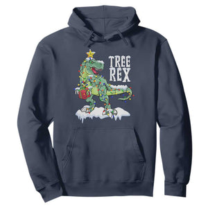 Funny Christmas T-Rex Hoodie Tree Rex Dinosaur Xmas Tree TS11 Navy Print Your Wear