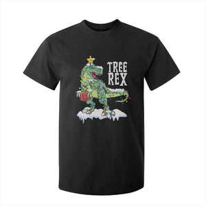Funny Christmas T-Rex T Shirt For Kid Tree Rex Dinosaur Xmas Tree TS11 Black Print Your Wear