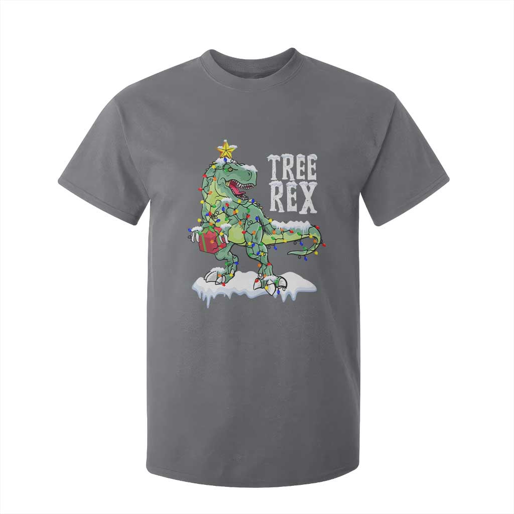 Funny Christmas T-Rex T Shirt For Kid Tree Rex Dinosaur Xmas Tree TS11 Charcoal Print Your Wear