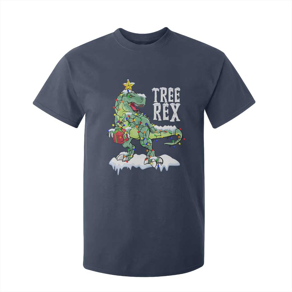 Funny Christmas T-Rex T Shirt For Kid Tree Rex Dinosaur Xmas Tree TS11 Navy Print Your Wear