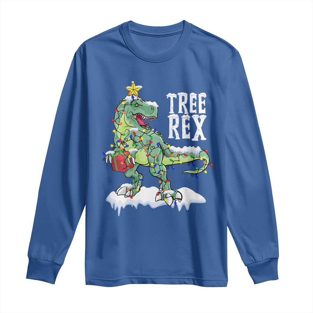 Funny Christmas T-Rex Long Sleeve Shirt Tree Rex Dinosaur Xmas Tree TS11 Royal Blue Print Your Wear