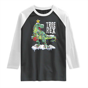 Funny Christmas T-Rex Raglan Shirt Tree Rex Dinosaur Xmas Tree TS11 Black White Print Your Wear