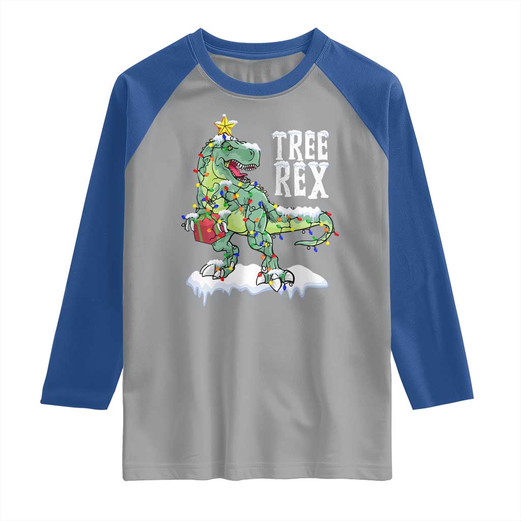 Funny Christmas T-Rex Raglan Shirt Tree Rex Dinosaur Xmas Tree TS11 Sport Gray Royal Print Your Wear