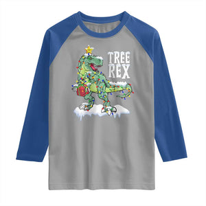 Funny Christmas T-Rex Raglan Shirt Tree Rex Dinosaur Xmas Tree TS11 Sport Gray Royal Print Your Wear