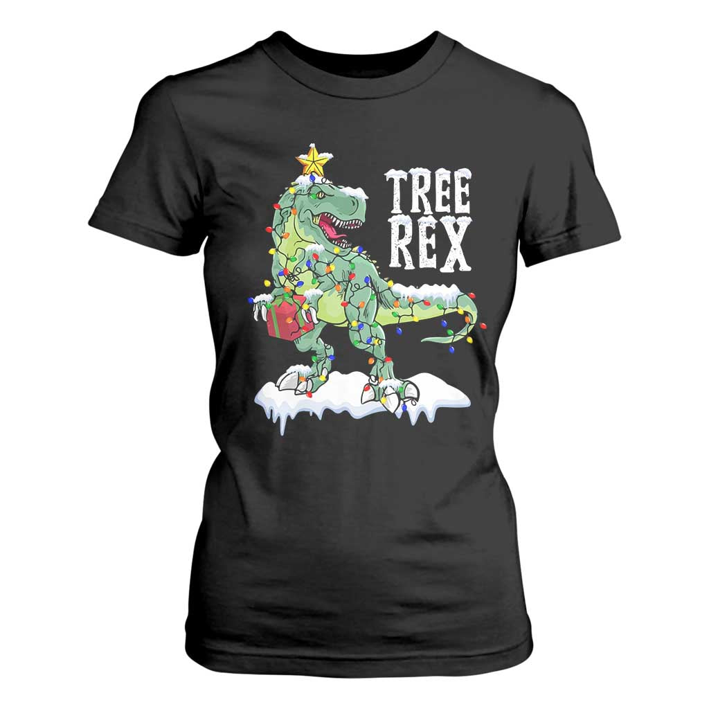 Funny Christmas T-Rex T Shirt For Women Tree Rex Dinosaur Xmas Tree TS11 Black Print Your Wear