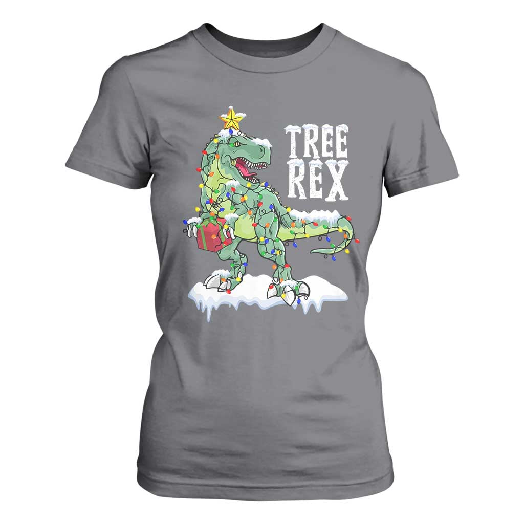 Funny Christmas T-Rex T Shirt For Women Tree Rex Dinosaur Xmas Tree TS11 Charcoal Print Your Wear