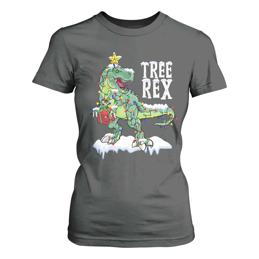 Funny Christmas T-Rex T Shirt For Women Tree Rex Dinosaur Xmas Tree TS11 Dark Heather Print Your Wear