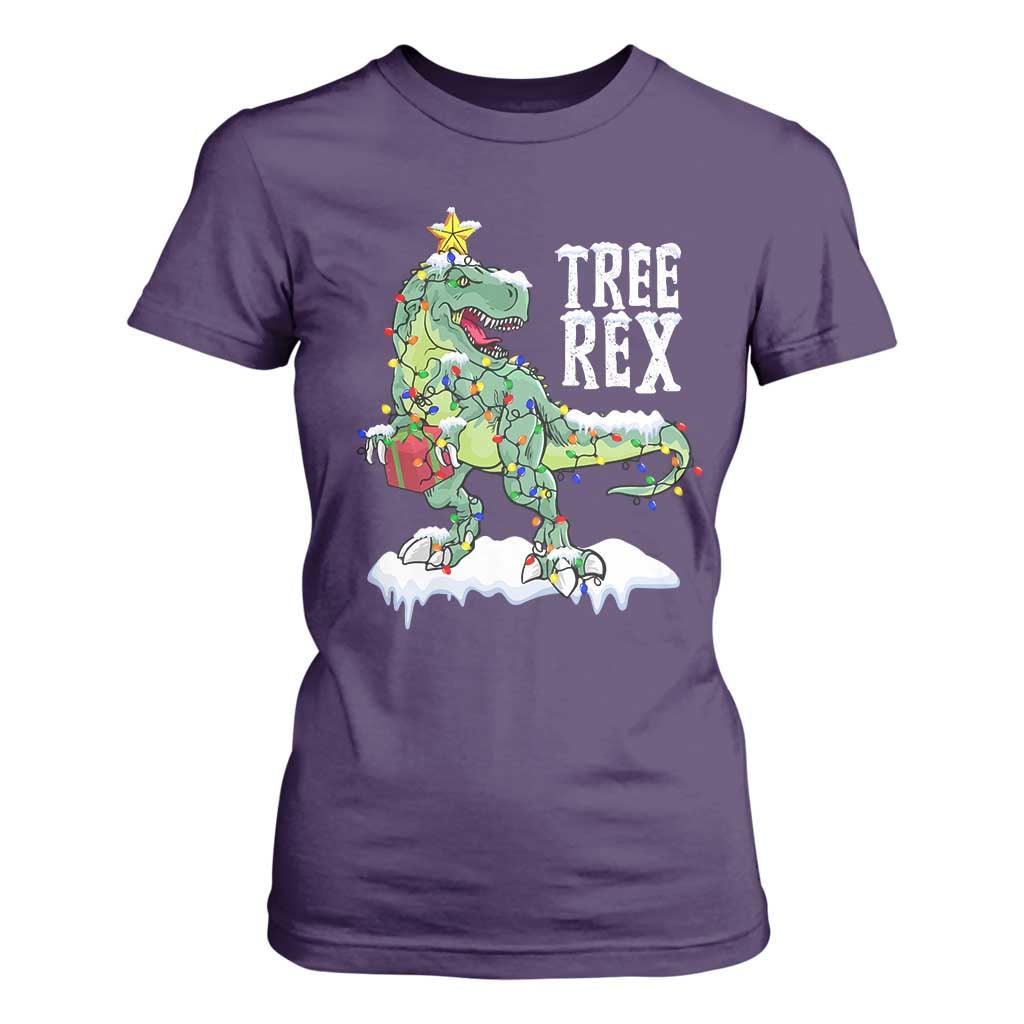 Funny Christmas T-Rex T Shirt For Women Tree Rex Dinosaur Xmas Tree TS11 Purple Print Your Wear