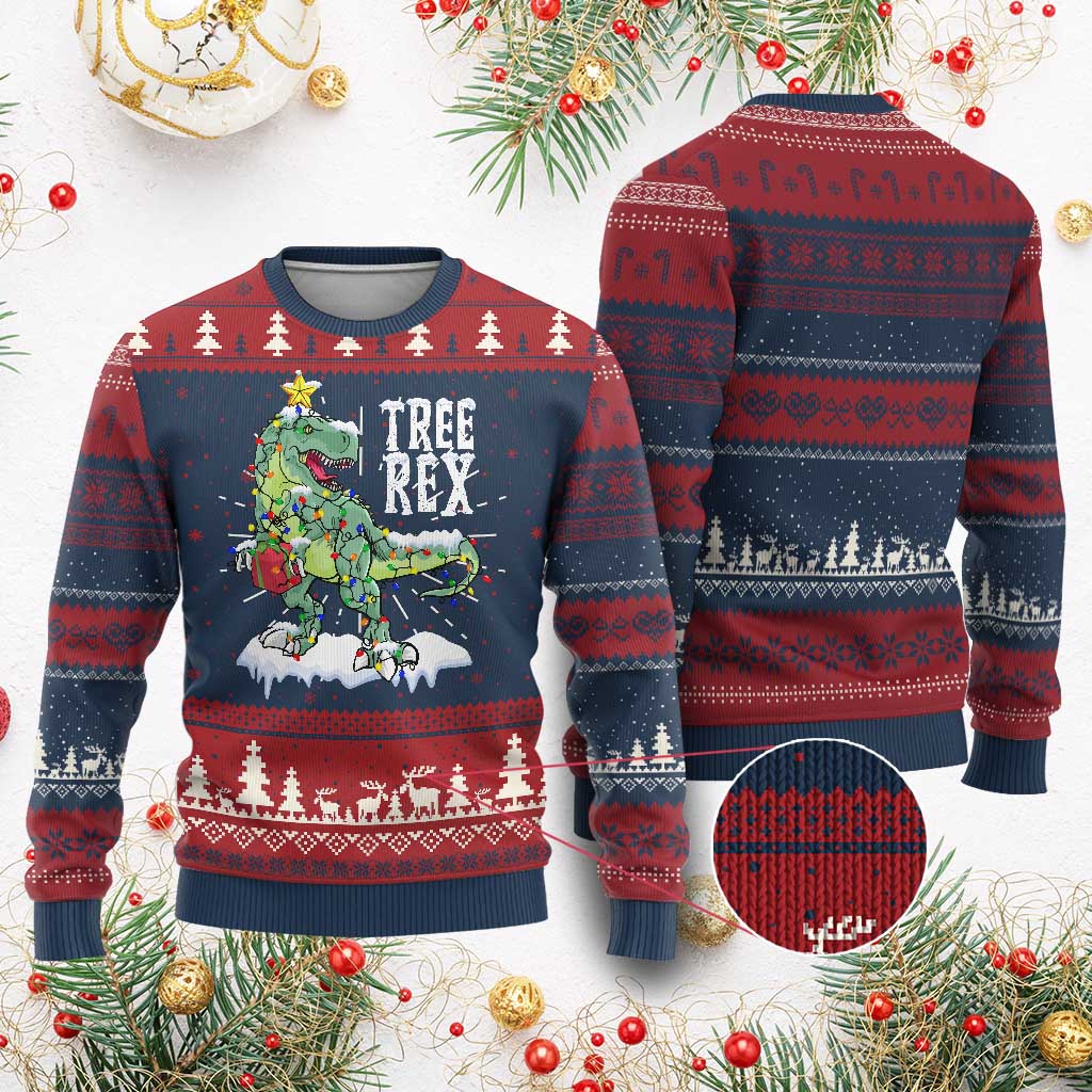 Funny Christmas Dinosaur Ugly Christmas Sweater Tree Rex Dinosaur Xmas Tree TS11 Burgundy Print Your Wear