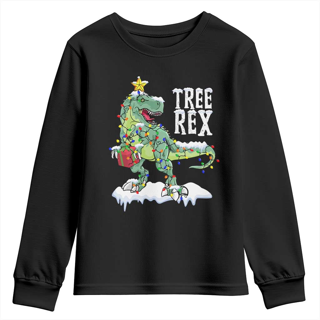 Funny Christmas T-Rex Youth Sweatshirt Tree Rex Dinosaur Xmas Tree TS11 Black Print Your Wear