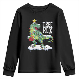 Funny Christmas T-Rex Youth Sweatshirt Tree Rex Dinosaur Xmas Tree TS11 Black Print Your Wear