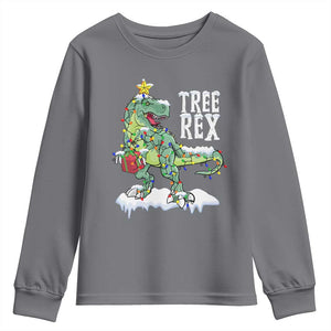 Funny Christmas T-Rex Youth Sweatshirt Tree Rex Dinosaur Xmas Tree TS11 Charcoal Print Your Wear