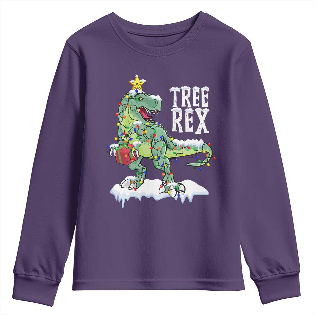 Funny Christmas T-Rex Youth Sweatshirt Tree Rex Dinosaur Xmas Tree TS11 Purple Print Your Wear