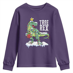 Funny Christmas T-Rex Youth Sweatshirt Tree Rex Dinosaur Xmas Tree TS11 Purple Print Your Wear