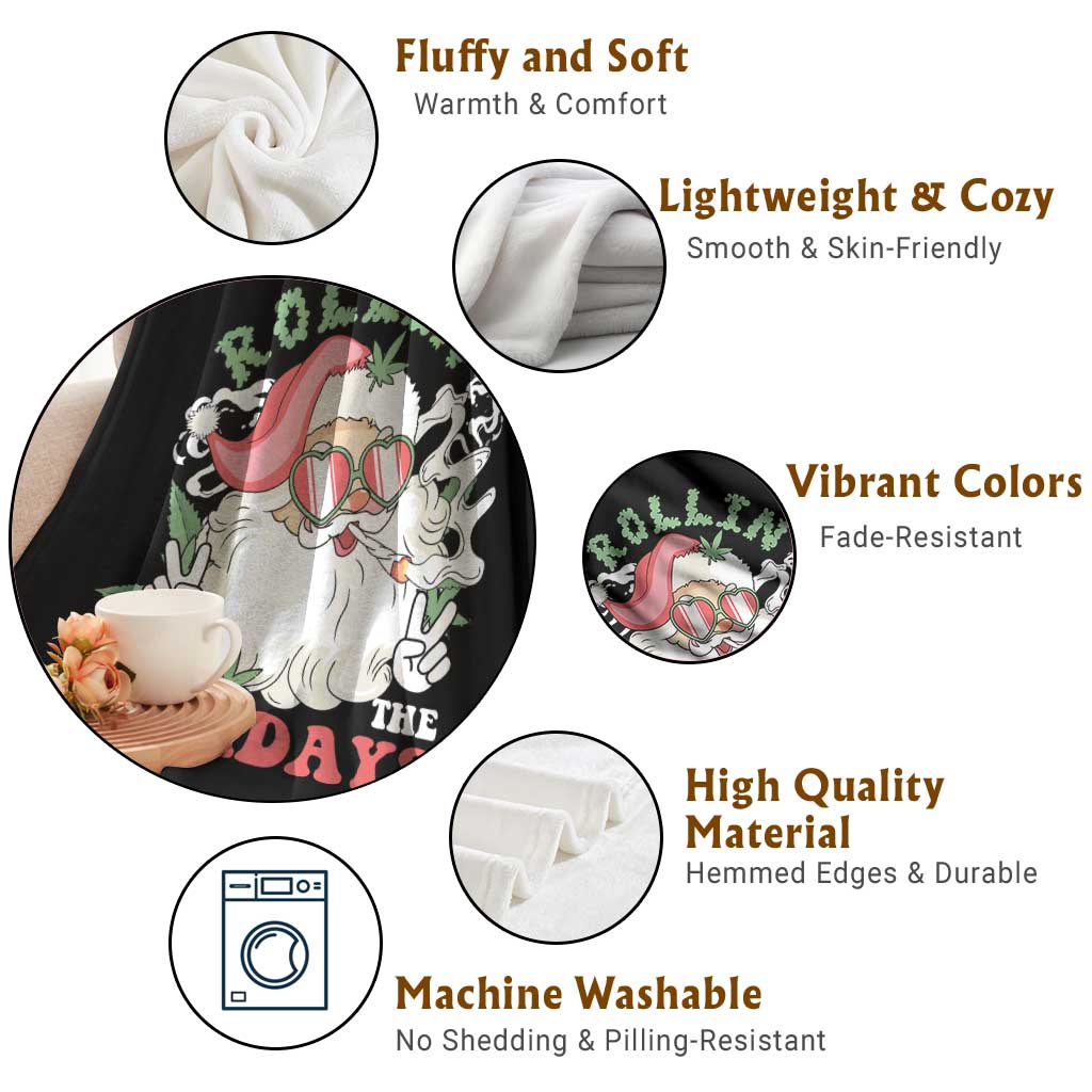 Funny Weed Christmas Throw Blanket Rollin Into The Holidays Santa Xmas TS11 Print Your Wear