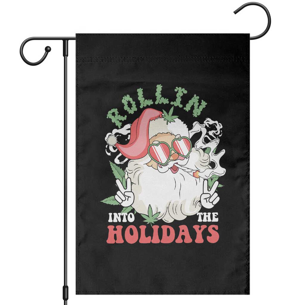 Funny Weed Christmas Garden Flag Rollin Into The Holidays Santa Xmas TS11 Black Print Your Wear