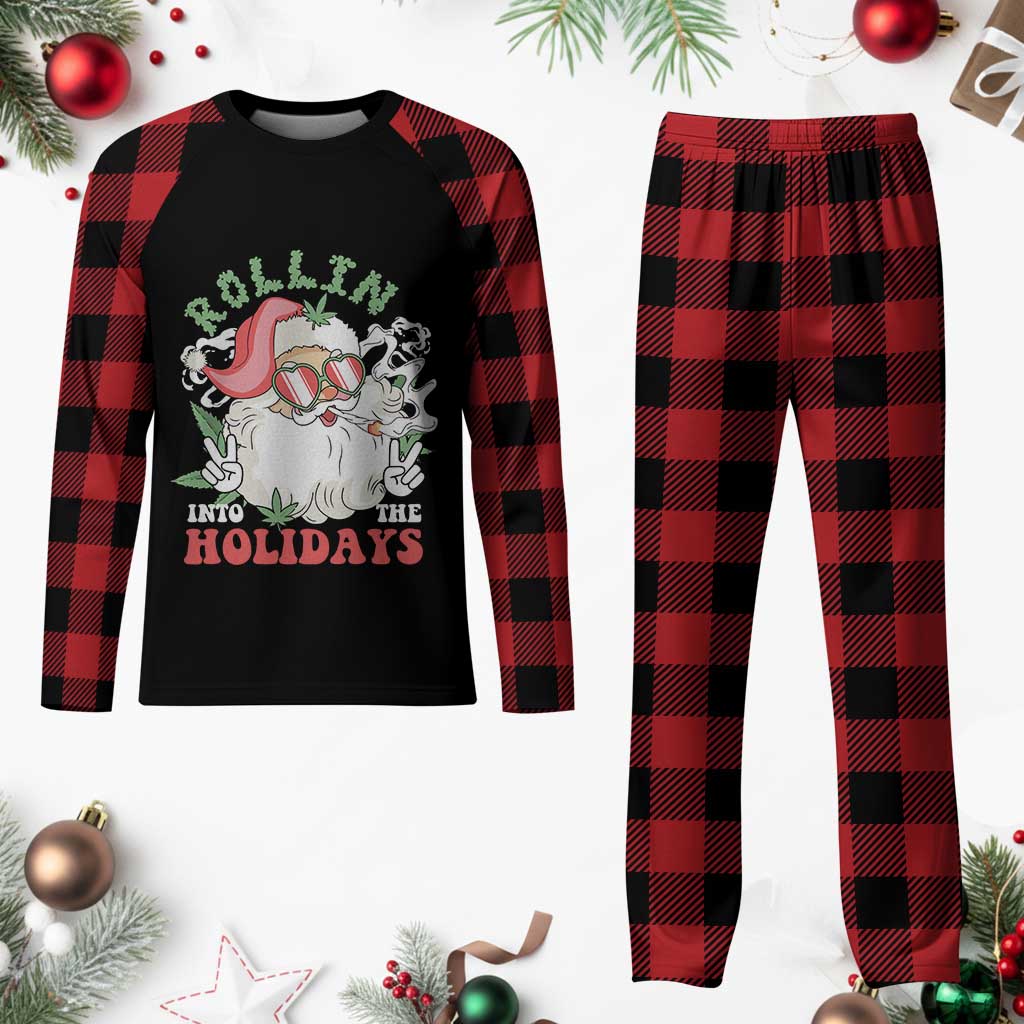Funny Weed Christmas Plaid Pajama Set Rollin Into The Holidays Santa Xmas TS11 Buffalo Plaid Print Your Wear