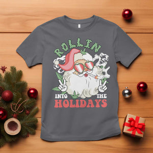 Funny Weed Christmas T Shirt Rollin Into The Holidays Santa Xmas TS11 Charcoal Print Your Wear