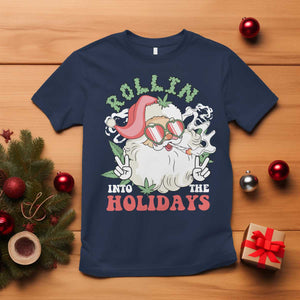 Funny Weed Christmas T Shirt Rollin Into The Holidays Santa Xmas TS11 Navy Print Your Wear