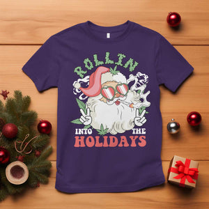 Funny Weed Christmas T Shirt Rollin Into The Holidays Santa Xmas TS11 Purple Print Your Wear