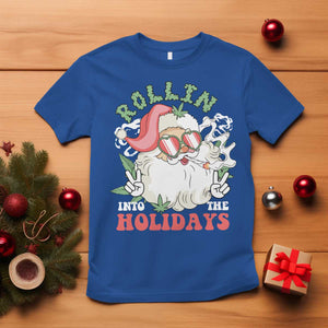 Funny Weed Christmas T Shirt Rollin Into The Holidays Santa Xmas TS11 Royal Blue Print Your Wear