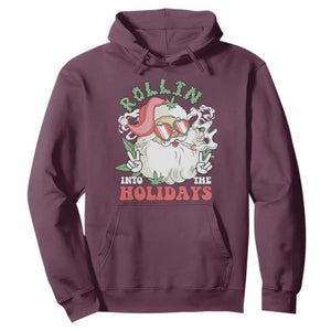 Funny Weed Christmas Hoodie Rollin Into The Holidays Santa Xmas TS11 Maroon Print Your Wear