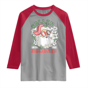 Funny Weed Christmas Raglan Shirt Rollin Into The Holidays Santa Xmas TS11 Sport Gray Red Print Your Wear