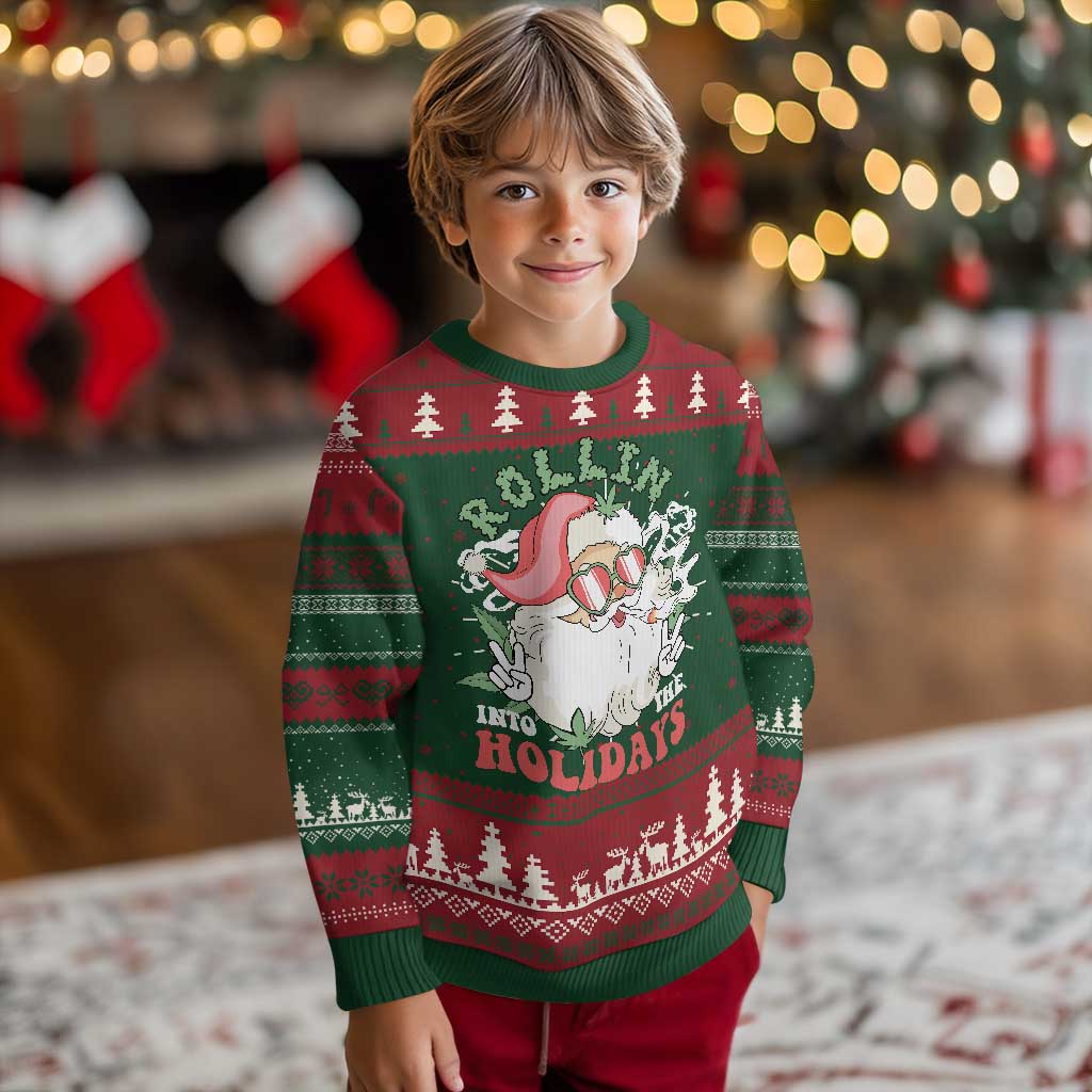 Funny Weed Xmas Ugly Christmas Sweater Rollin Into The Holidays Santa Xmas TS11 Christmas Print Your Wear