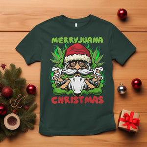 Funny Weed Christmas T Shirt Merry Juana Xmas Santa TS11 Dark Forest Green Print Your Wear