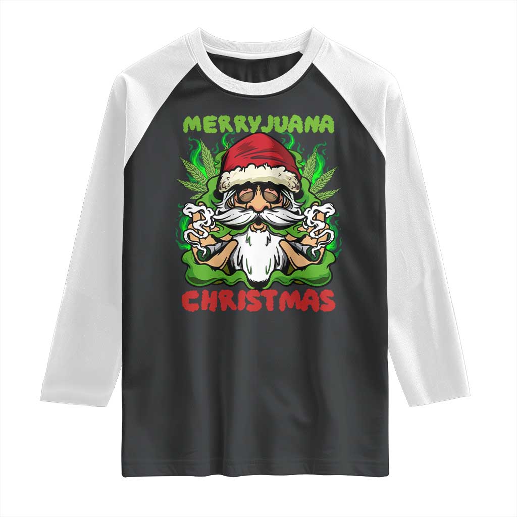 Funny Weed Christmas Raglan Shirt Merry Juana Xmas Santa TS11 Black White Print Your Wear