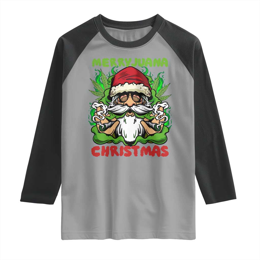Funny Weed Christmas Raglan Shirt Merry Juana Xmas Santa TS11 Sport Gray Black Print Your Wear