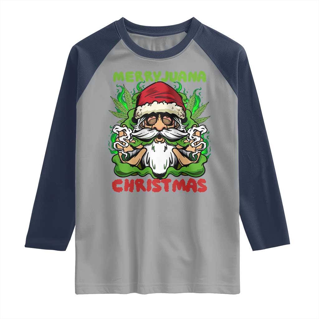 Funny Weed Christmas Raglan Shirt Merry Juana Xmas Santa TS11 Sport Gray Navy Print Your Wear