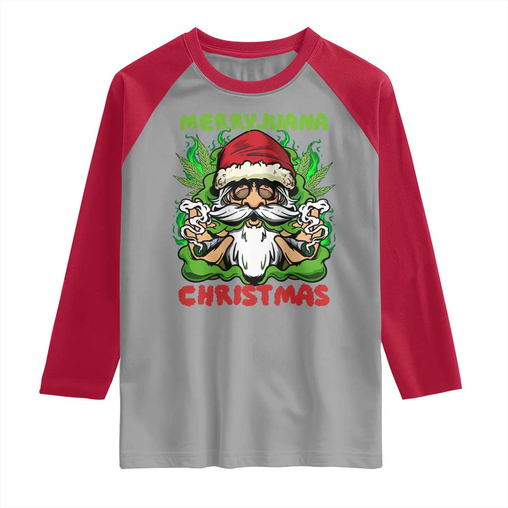 Funny Weed Christmas Raglan Shirt Merry Juana Xmas Santa TS11 Sport Gray Red Print Your Wear