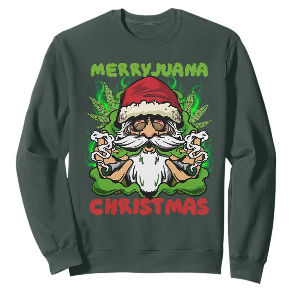 Funny Weed Christmas Sweatshirt Merry Juana Xmas Santa TS11 Dark Forest Green Print Your Wear