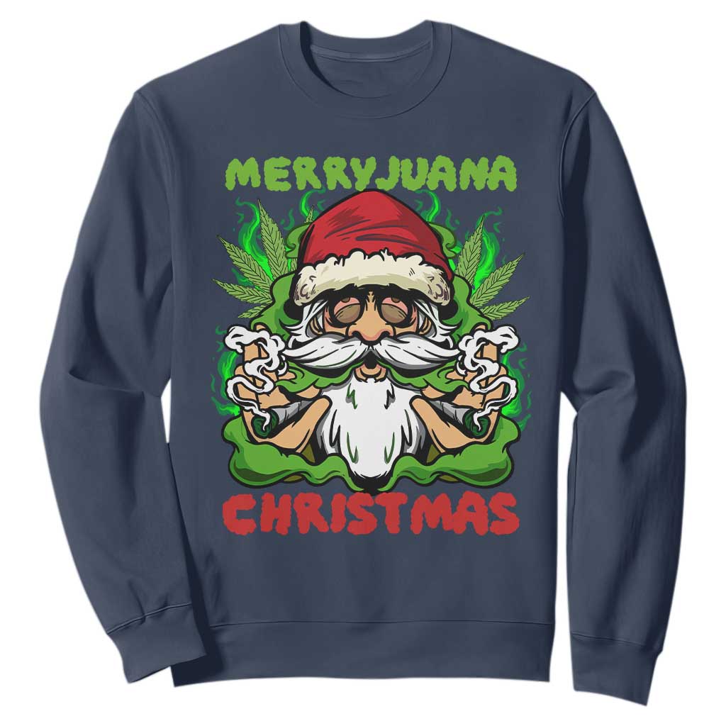 Funny Weed Christmas Sweatshirt Merry Juana Xmas Santa TS11 Navy Print Your Wear