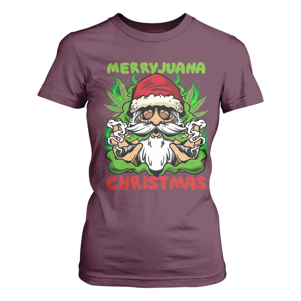 Funny Weed Christmas T Shirt For Women Merry Juana Xmas Santa TS11 Maroon Print Your Wear