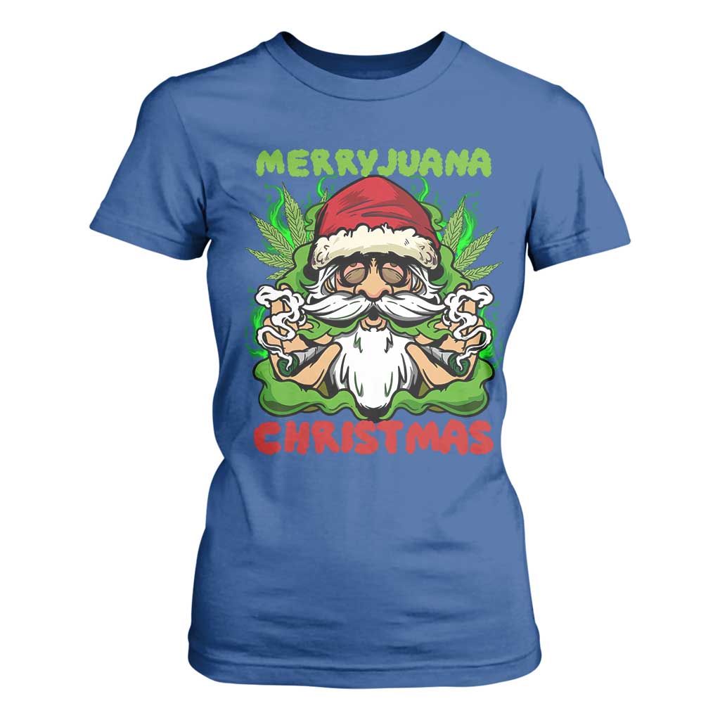 Funny Weed Christmas T Shirt For Women Merry Juana Xmas Santa TS11 Royal Blue Print Your Wear