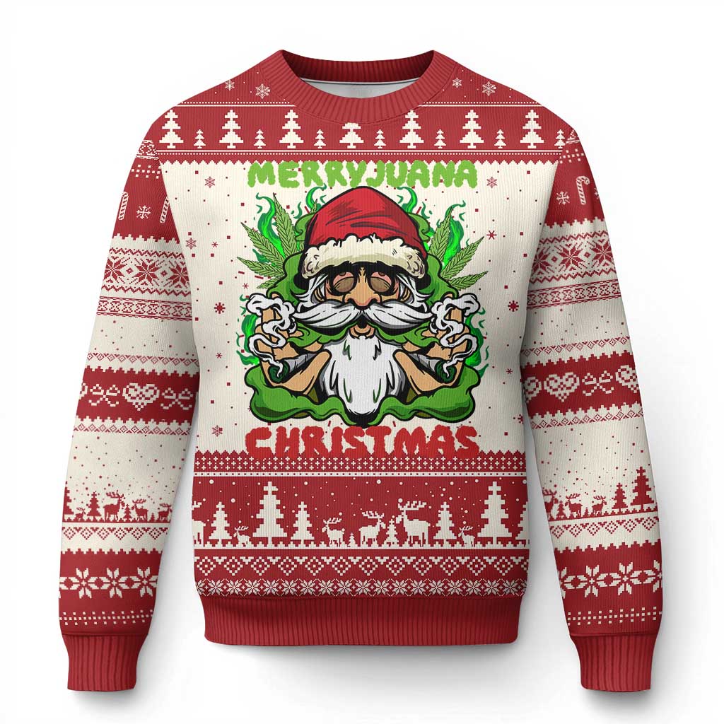 Funny Weed Xmas Ugly Christmas Sweater Merry Juana Xmas Santa TS11 Red Print Your Wear