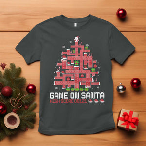 Funny Christmas Santa Gamers T Shirt Game On Santa Chimney Xmas Tree TS11 Dark Heather Print Your Wear