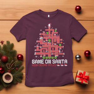 Funny Christmas Santa Gamers T Shirt Game On Santa Chimney Xmas Tree TS11 Maroon Print Your Wear