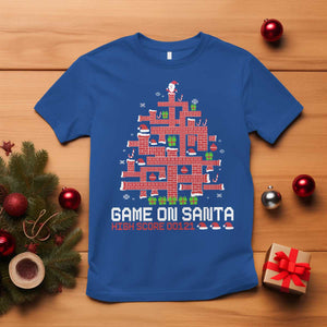 Funny Christmas Santa Gamers T Shirt Game On Santa Chimney Xmas Tree TS11 Royal Blue Print Your Wear