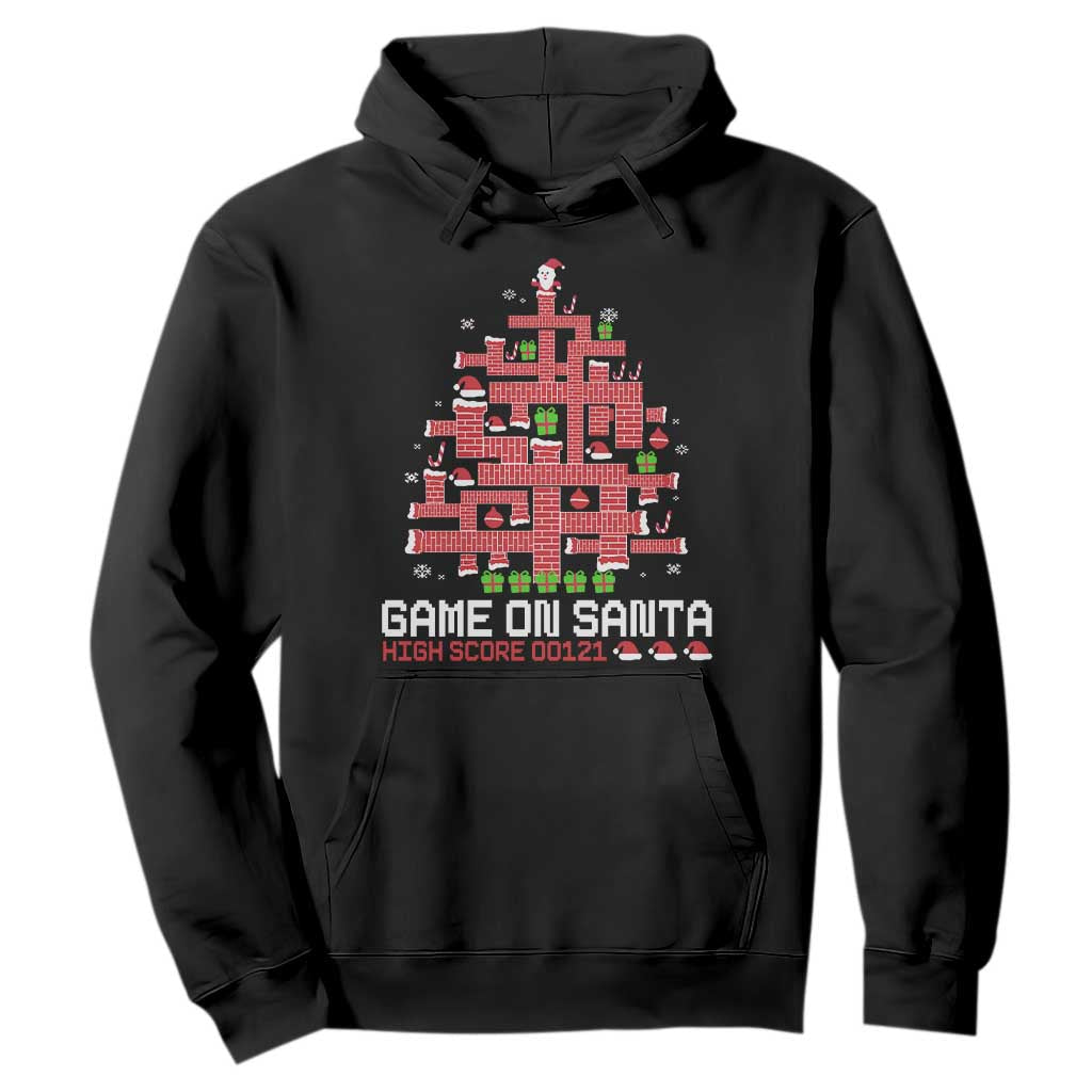 Funny Christmas Santa Gamers Hoodie Game On Santa Chimney Xmas Tree TS11 Black Print Your Wear