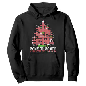 Funny Christmas Santa Gamers Hoodie Game On Santa Chimney Xmas Tree TS11 Black Print Your Wear