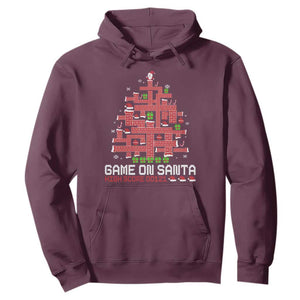 Funny Christmas Santa Gamers Hoodie Game On Santa Chimney Xmas Tree TS11 Maroon Print Your Wear