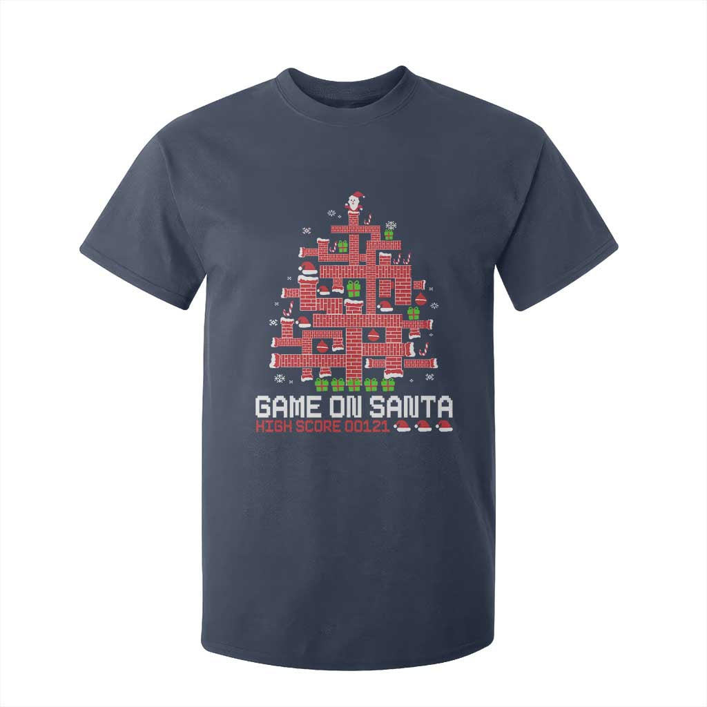 Funny Christmas Santa Gamers T Shirt For Kid Game On Santa Chimney Xmas Tree TS11 Navy Print Your Wear