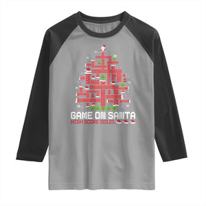 Funny Christmas Santa Gamers Raglan Shirt Game On Santa Chimney Xmas Tree TS11 Sport Gray Black Print Your Wear