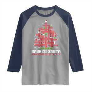 Funny Christmas Santa Gamers Raglan Shirt Game On Santa Chimney Xmas Tree TS11 Sport Gray Navy Print Your Wear