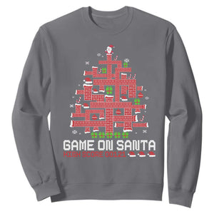 Funny Christmas Santa Gamers Sweatshirt Game On Santa Chimney Xmas Tree TS11 Charcoal Print Your Wear