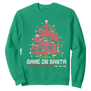 Funny Christmas Santa Gamers Sweatshirt Game On Santa Chimney Xmas Tree TS11 Irish Green Print Your Wear